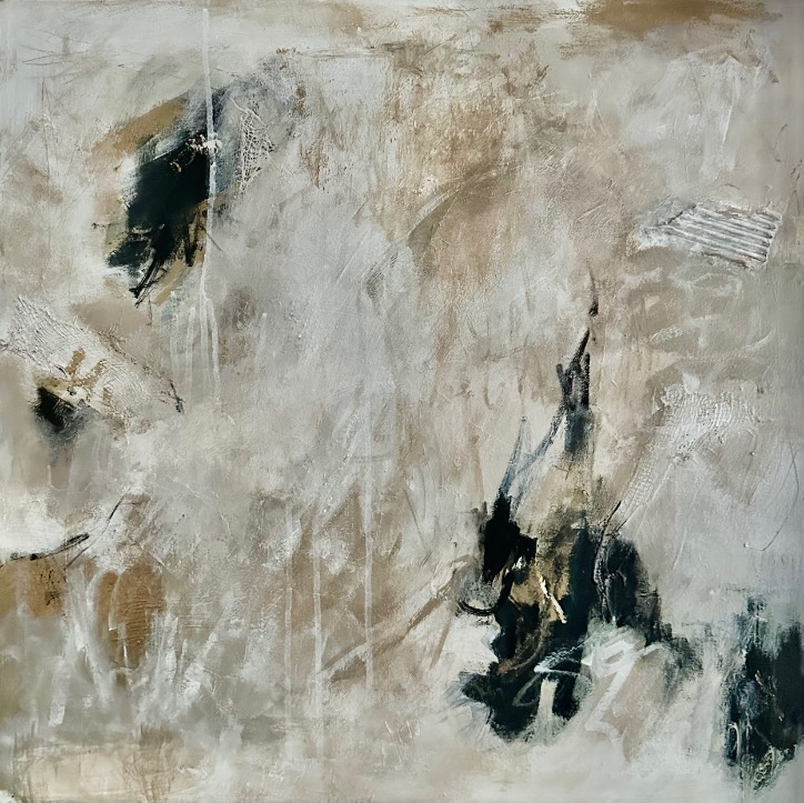 Interesting original mixed media art by Lynn Spencer, neutral textured painting is great for hallway or smaller room