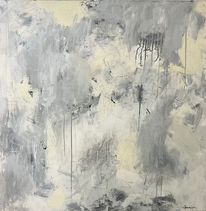 Soft grey, cream and white make this painting very versatile and work in all decors. This thick canvas painting with the sides painted add a modern true original piece of art work that makes a statement.