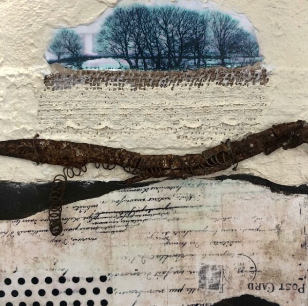 On the Edge of the City - Mixed Media with Rust and textured materials with environmental colours in a modern design by Lynn Spencer Abstract Art