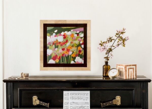 Happy Dance - Spring makes everyone happy after a long winter. Bright colours of flowers in a field. Buy colourful modern original art work