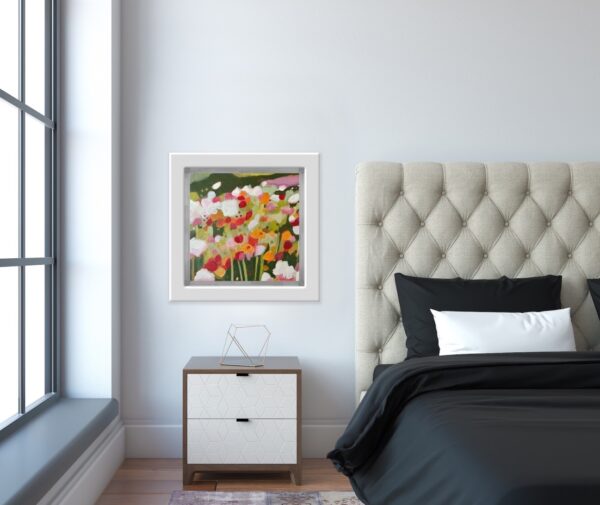 Happy Dance - Spring makes everyone happy after a long winter. Bright colours of flowers in a field. Buy colourful modern original art work