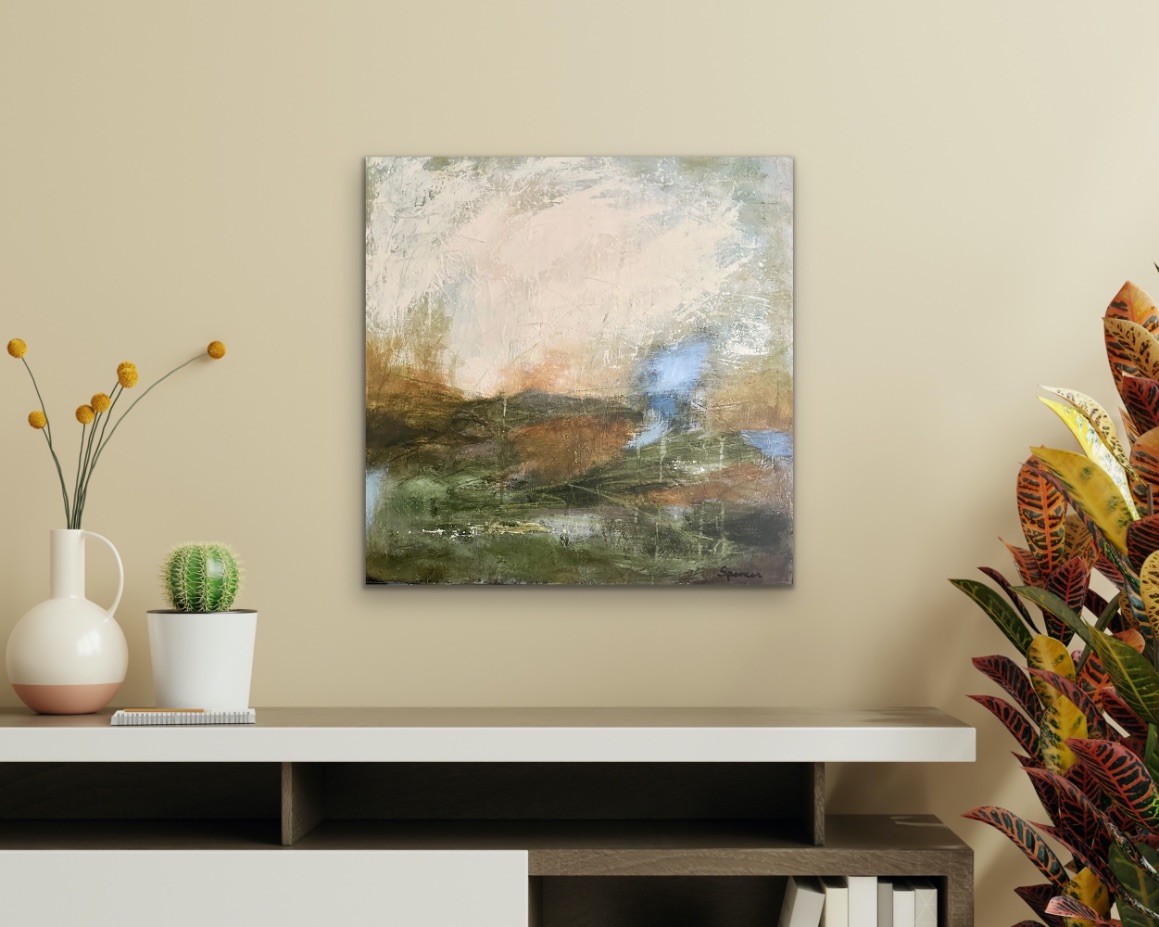Harvest by Lynn Spencer Abstract Art. Displaying the warm hues of the beautiful fields to be harvested. Abstracted Landscape can add to your hallway or any room. Feel good about buying original art.