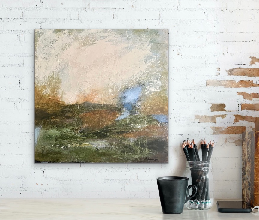 Harvest by Lynn Spencer Abstract Art. Displaying the warm hues of the beautiful fields to be harvested. Abstracted Landscape can add to your hallway or any room. Feel good about buying original art.