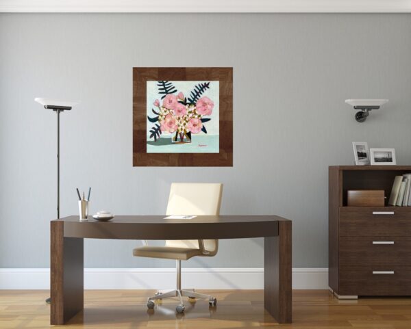 Colourful pink and white hydrangea flowers by Lynn Spencer Art. Small original modern art can add a pop of colour to any room
