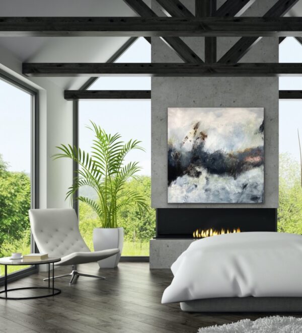 Large Navy Blue Modern Abstract Painting to enhance any room with earth and water colours. Unique wall art for your home.