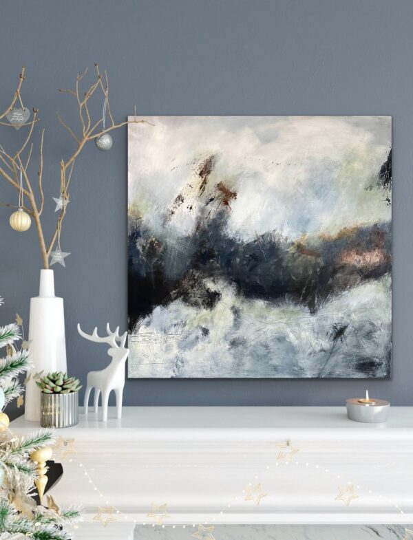 Large Navy Blue Modern Abstract Painting to enhance any room with earth and water colours. Unique wall art for your home.