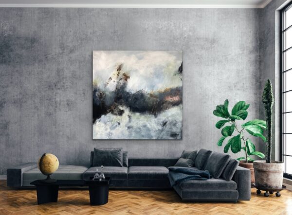 Large Navy Blue Modern Abstract Painting to enhance any room with earth and water colours. Unique wall art for your home.