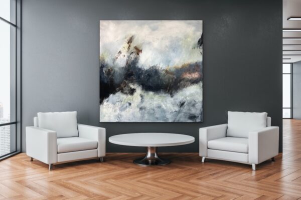Large Navy Blue Modern Abstract Painting to enhance any room with earth and water colours. Unique wall art for your home.