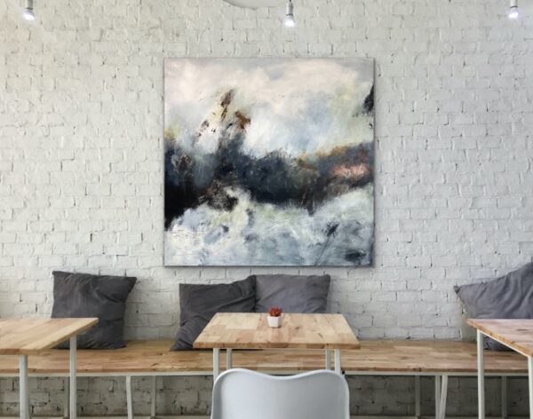 Large Navy Blue Modern Abstract Painting to enhance any room with earth and water colours. Unique wall art for your home.