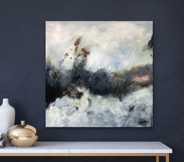 Large Navy Blue Modern Abstract Painting to enhance any room with earth and water colours. Unique wall art for your home.