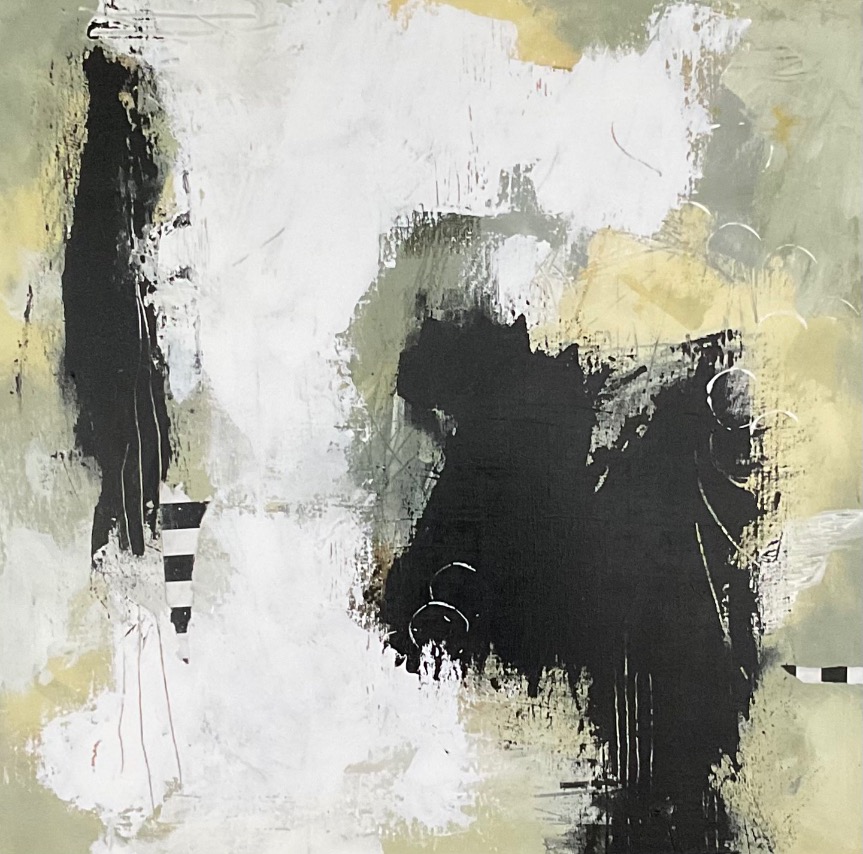 Speaking Words of Wisdom Let It Be by Lynn Spencer Abstract Art. Semi neutral collage with some warm tones. Perfect for a hallway. Buy Modern Canadian Wall Art.