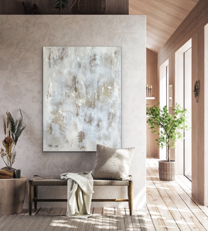Neutral, textured, bronze, Large Abstract Painting by Lynn Spencer, perfect for living, bedroom or hallway can be hung horizontal or vertical