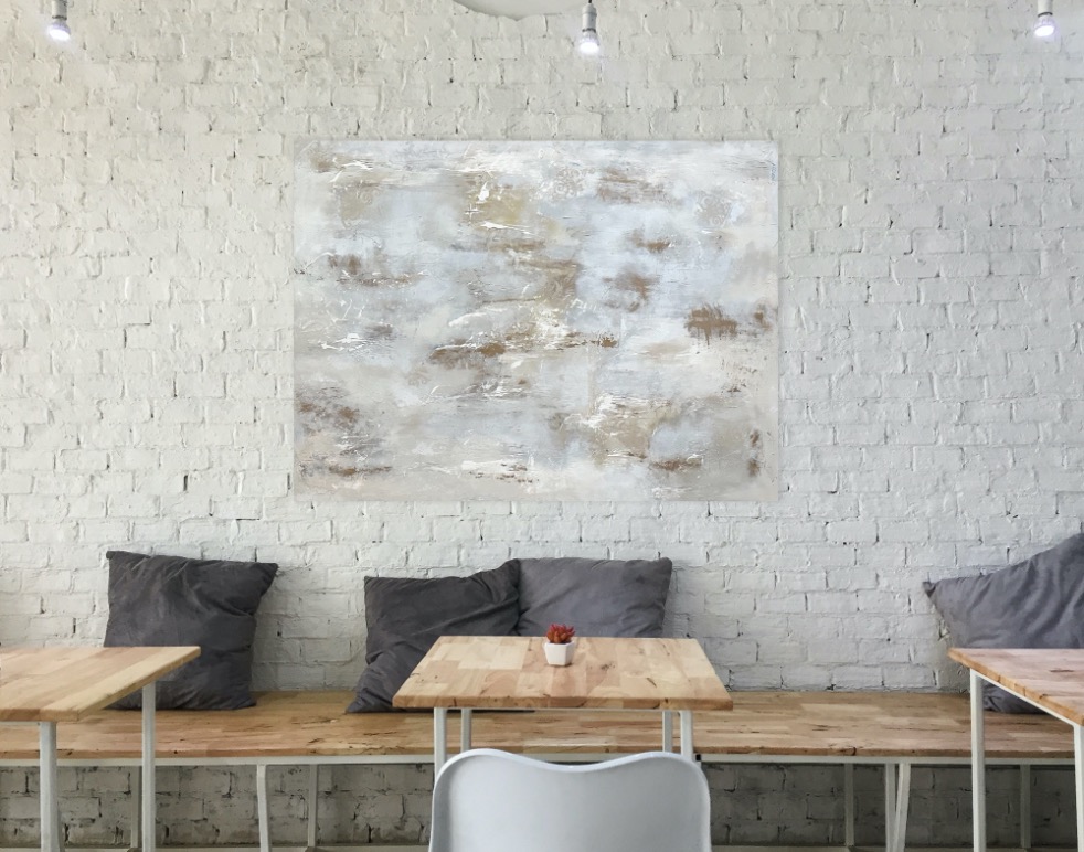 Neutral, textured, bronze, Large Abstract Painting by Lynn Spencer, perfect for living, bedroom or hallway can be hung horizontal or vertical