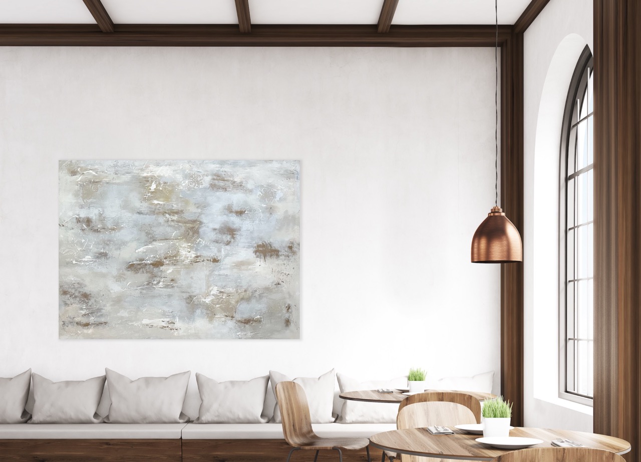 Neutral, textured, bronze, Large Abstract Painting by Lynn Spencer, perfect for living, bedroom or hallway can be hung horizontal or vertical