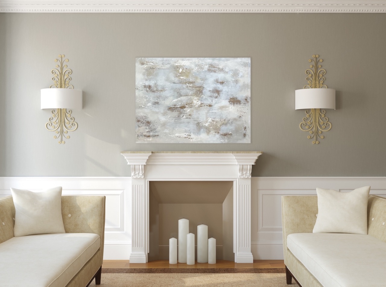 Neutral, textured, bronze, Large Abstract Painting by Lynn Spencer, perfect for living, bedroom or hallway can be hung horizontal or vertical