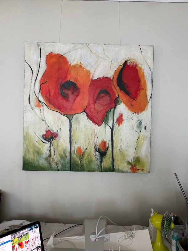 Colourful Red Floral Abstract Art by Lynn Spencer Art would add a big pop of colour to any room.