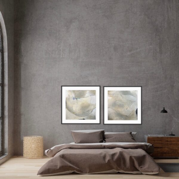 Neutral and Figurative Diptych Abstract Art by Lynn Spencer, perfect for modern or neutral decor, good for bathroom or bedroom