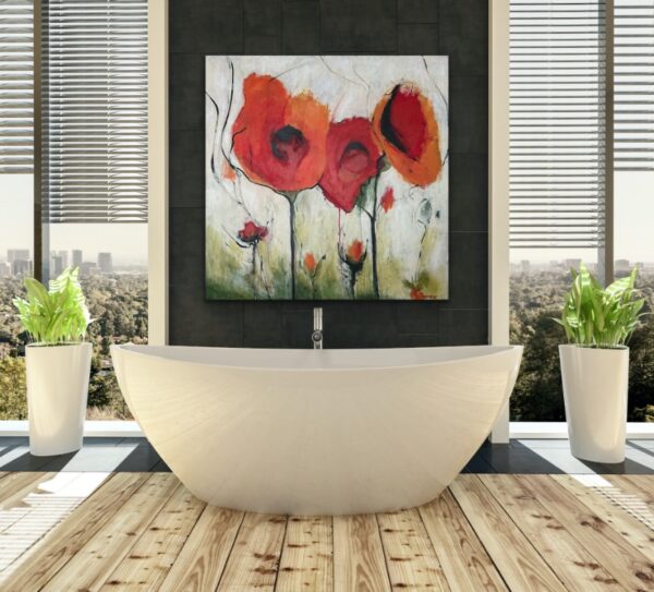 Colourful Red Floral Abstract Art by Lynn Spencer Art would add a big pop of colour to any room.