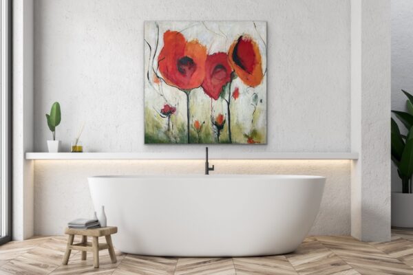 Colourful Red Floral Abstract Art by Lynn Spencer Art would add a big pop of colour to any room.