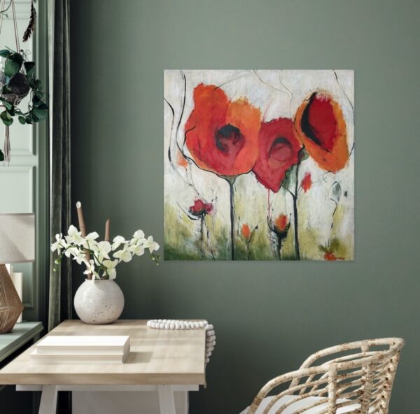 Colourful Red Floral Abstract Art by Lynn Spencer Art would add a big pop of colour to any room.