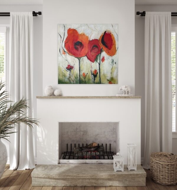 Colourful Red Floral Abstract Art by Lynn Spencer Art would add a big pop of colour to any room.