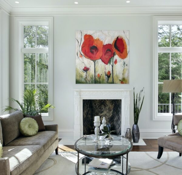 Colourful Red Floral Abstract Art by Lynn Spencer Art would add a big pop of colour to any room.