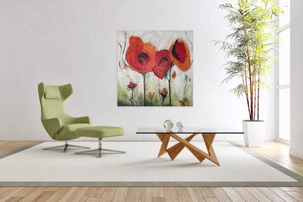 Colourful Red Floral Abstract Art by Lynn Spencer Art would add a big pop of colour to any room.