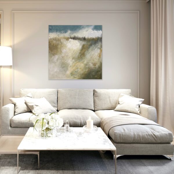 Large Wall Landscape by Lynn Spencer Abstract Art is inspired by driving in the country side. Peaceful feeling getting out of the city on a Sunday drive