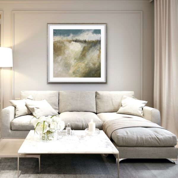 Large Wall Landscape by Lynn Spencer Abstract Art is inspired by driving in the country side. Peaceful feeling getting out of the city on a Sunday drive