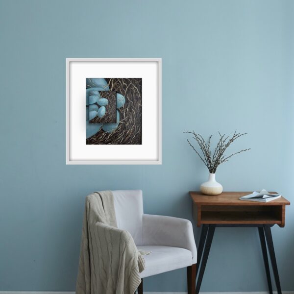 New Beginnings by Lynn Spencer is the first sign of spring and a symbol of new beginnings. The painting captures tender moments of nature's cycle.