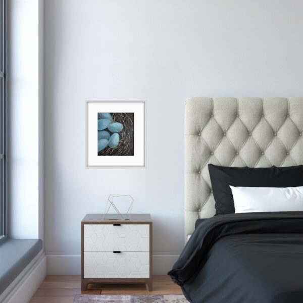 New Beginnings by Lynn Spencer is the first sign of spring and a symbol of new beginnings. The painting captures tender moments of nature's cycle.
