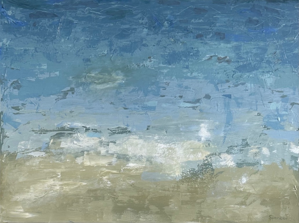 Abstract Art by Lynn Spencer. This painting is inspired by the stillness and connection while travelling. Being next to water gives me that special feeling.
