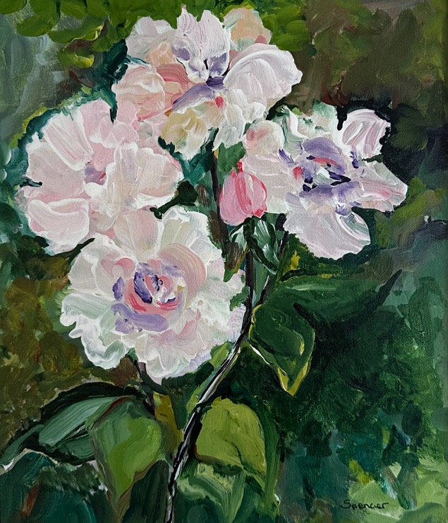 Primroses by Lynn Spencer Art was one of my first acrylic paintings. Inspired to capture the rich greens and luminous hues of the delicate petals.